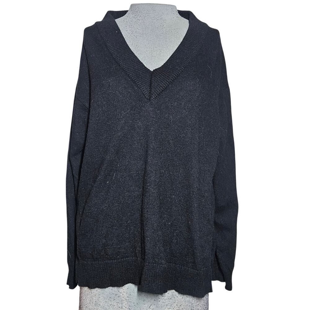 Nana Black Wool V Neck Sweater Size Medium